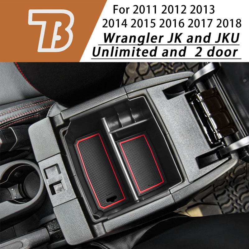TACOBRO Center Console Organizer Tray for Jeep Wrangler JK and JKU 2011-2018 Accessories, Unlimited and 2 door, including Rubicon, Sport, Sahara Storage Box Insert Tray,NOT for 2018 JL/JLU, Red Trim - Image 2